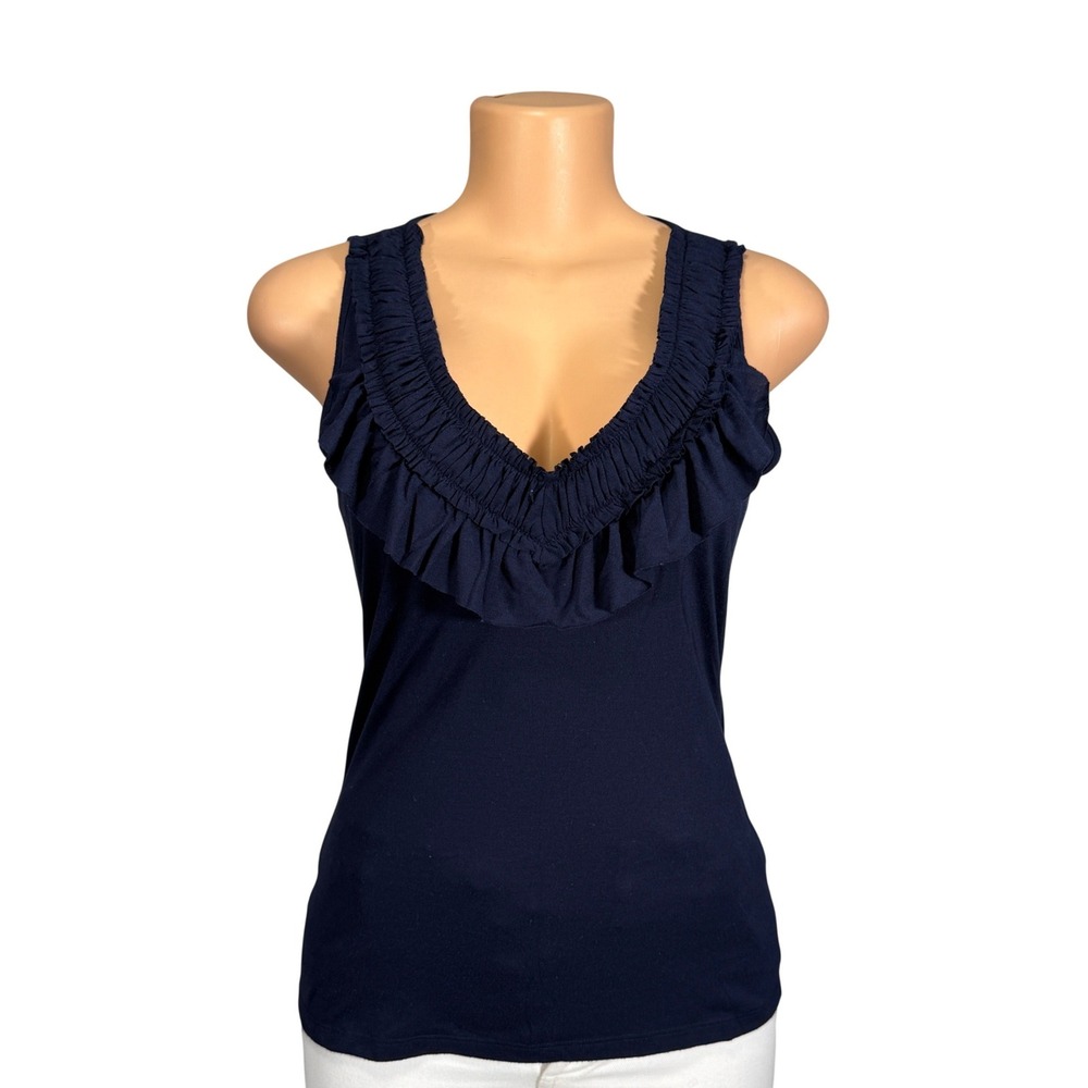 Gap Womens Navy Blue Ruffle V-Neck Sleeveless Smocked Knit Top Size‎ S
